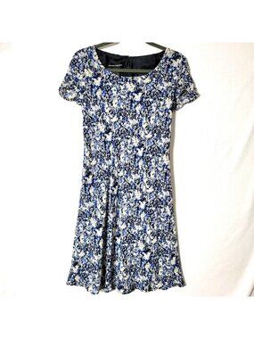 Jones New York Spring Dress Womens Sz 4  Cap Sleeves Blue & Yellow Floral Print